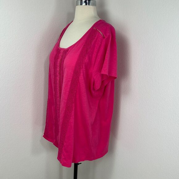 Terra & Sky Pink Knit Crochet Top 3X (24-26W) Short Sleeves Pullover Cot/Poly - Picture 6 of 10